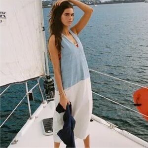 🆕 Free People Roadtripping Midi Dress NWT Cotton Blue Stripe